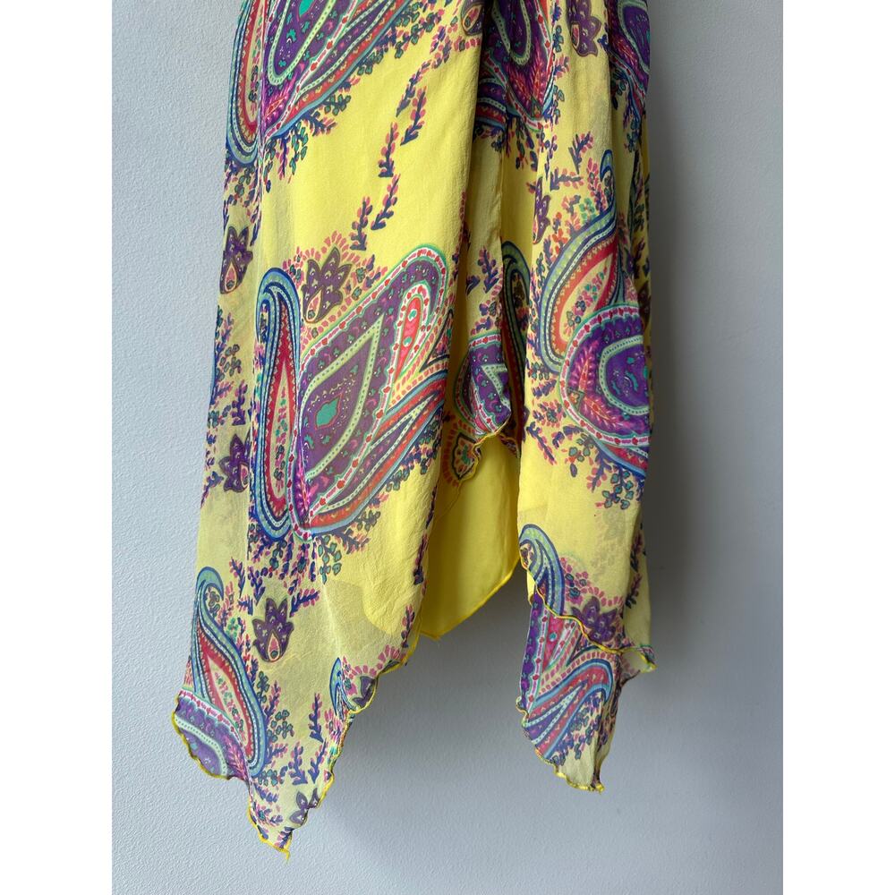Vintage Y2K Silk Yellow Paisley Handkerchief Hem Strapless Dress Size 12 Boho - Picture 3 of 8